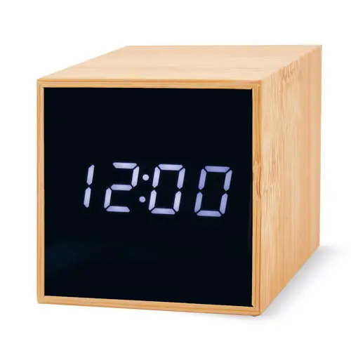 RELOJ DESPERTADOR BAMBU CON ALARMA Y TEMPERATURA